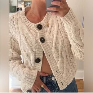Free People Bonfire Cream Cable Knit Cardigan
